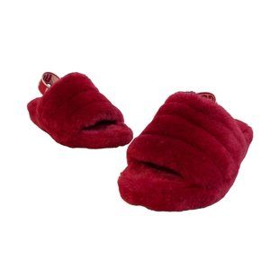 UGG Kids Fluff Yeah Red Fuax Fur Slide Slippers Sz 6